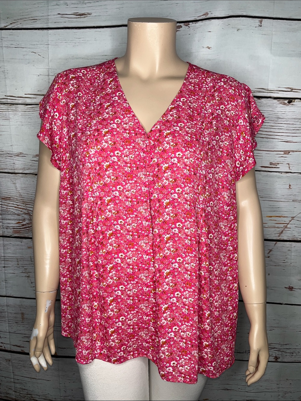 Cynthia Rowley Size 3X Pink & White Floral Print V-Neck Peasant Blouse Top